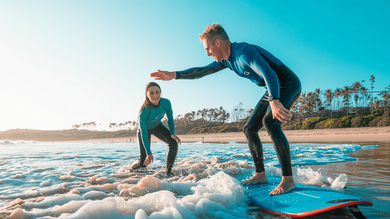 Surf instructor teaching