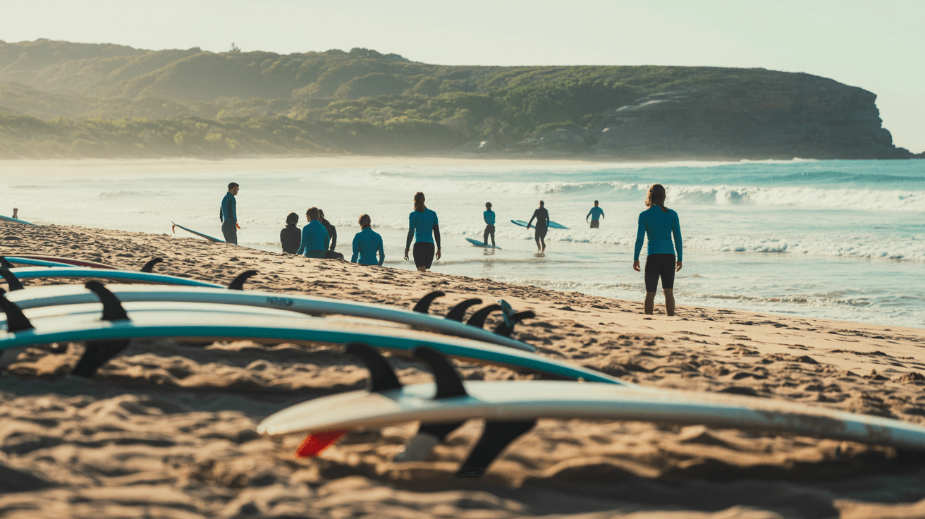 Surf school on beach